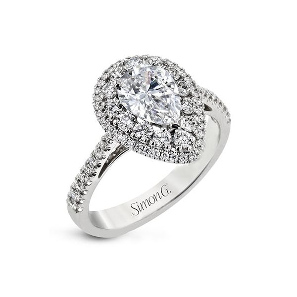 18K White Gold Double Halo Pear Shaped Diamond Ring Koerbers Fine Jewelry Inc New Albany, IN