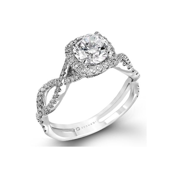 14K White Gold Ribbon Designed Halo Engagement Ring Koerbers Fine Jewelry Inc New Albany, IN