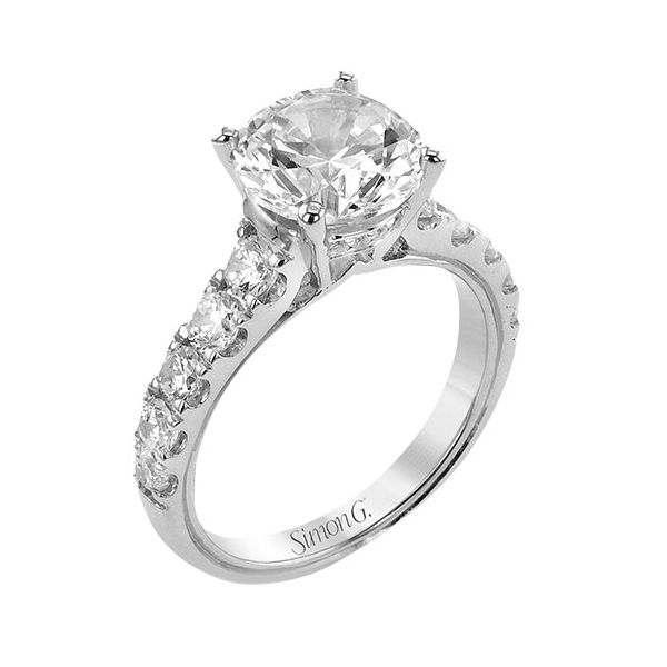 Simon G 18K White Gold Single Row Diamond Engagement Ring