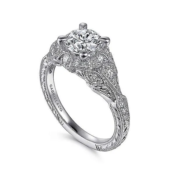 14K White Gold Vintage Inspired Diamond Halo Engagement Ring Image 3 Koerbers Fine Jewelry Inc New Albany, IN