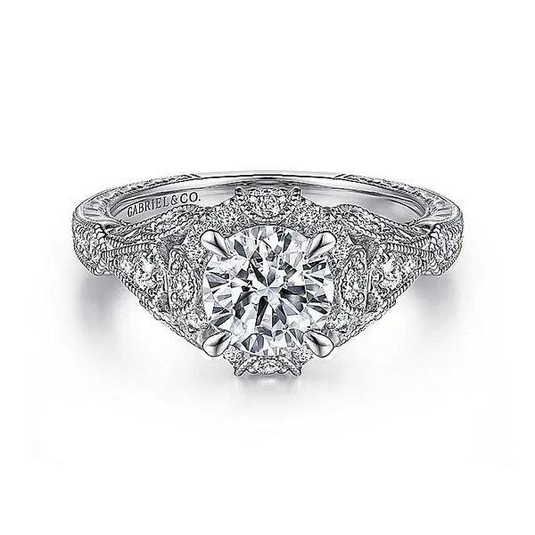 14K White Gold Vintage Inspired Diamond Halo Engagement Ring Koerbers Fine Jewelry Inc New Albany, IN
