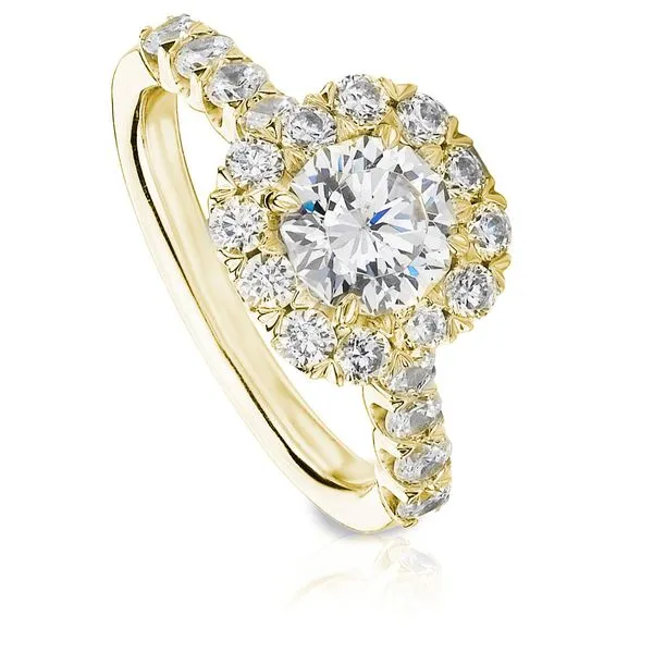 18K Yellow Gold Shared Prong Round Diamond Cushion Halo Ring Koerbers Fine Jewelry Inc New Albany, IN
