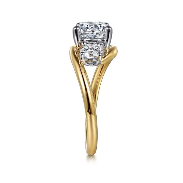 14K White and Yellow Gold Round Three Stone Diamond Engagement Ring Image 4 Koerbers Fine Jewelry Inc New Albany, IN