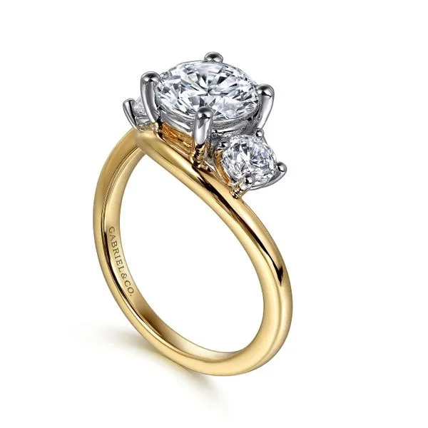 14K White and Yellow Gold Round Three Stone Diamond Engagement Ring Image 3 Koerbers Fine Jewelry Inc New Albany, IN