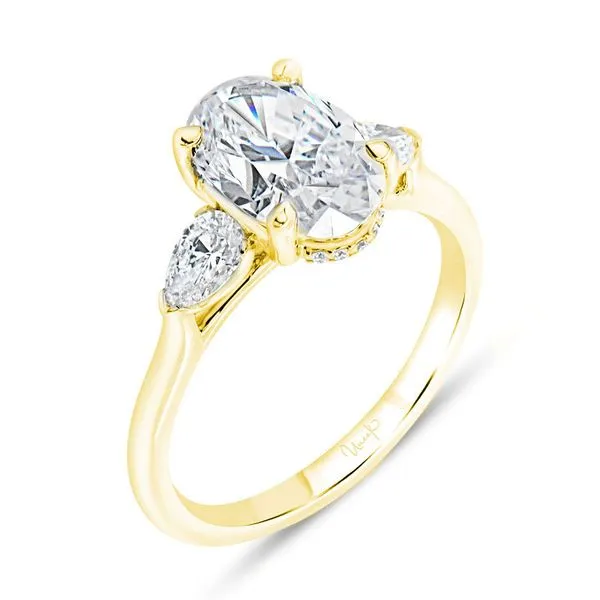 18K Yellow Gold Three Stone Hidden Halo Engagement Ring Koerbers Fine Jewelry Inc New Albany, IN