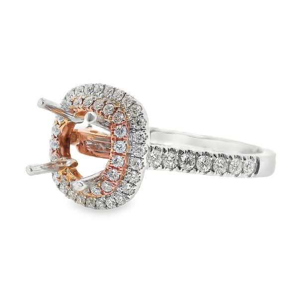 14K 2-Tone White and Rose Gold Double Halo Single Row Engagement Ring Koerbers Fine Jewelry Inc New Albany, IN