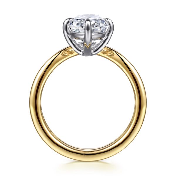 14K White and Yellow Gold Chevron Compass Prong Oval Diamond Engagement Ring Image 2 Koerbers Fine Jewelry Inc New Albany, IN