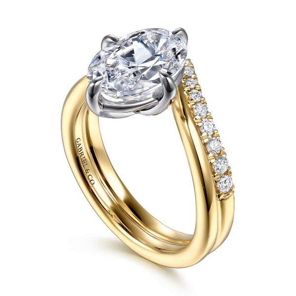 14K White and Yellow Gold Chevron Compass Prong Oval Diamond Engagement Ring Image 3 Koerbers Fine Jewelry Inc New Albany, IN
