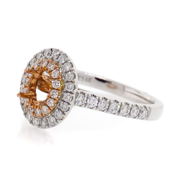 14K 2-Tone White and Rose Gold Double Halo Single Row Engagement Ring Koerbers Fine Jewelry Inc New Albany, IN