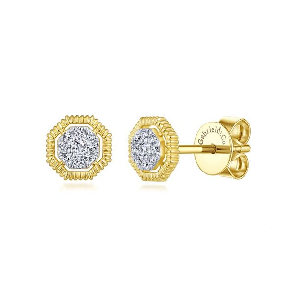 Lady's 14k Yellow Gold Octagonal Pave Diamond Stud Koerbers Fine Jewelry Inc New Albany, IN