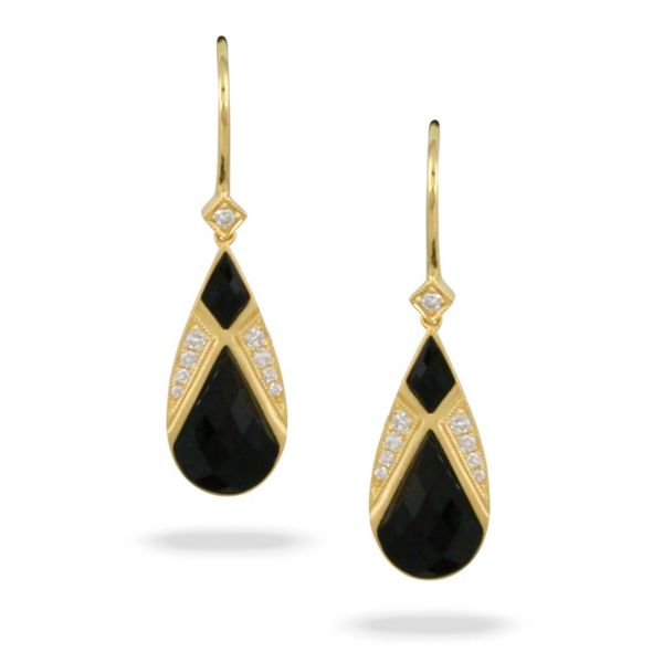 18K Yellow Gold Black Onyx and Diamond Earrings Koerbers Fine Jewelry Inc New Albany, IN