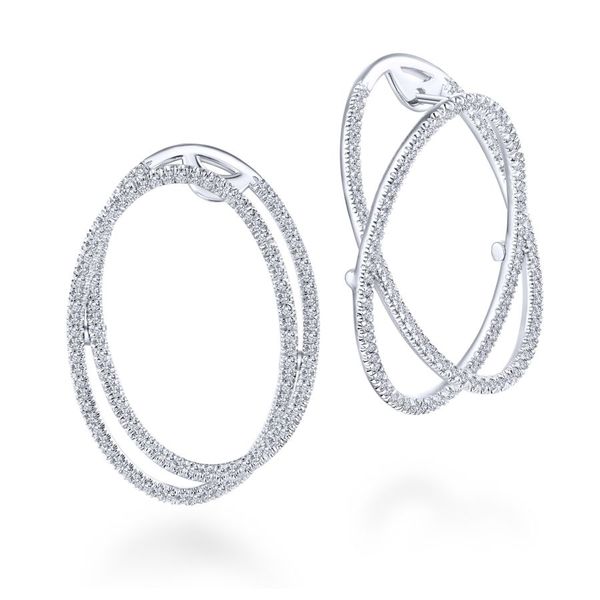 14K White Gold Layered Double Diamond Intricate Hoop Earrings Koerbers Fine Jewelry Inc New Albany, IN
