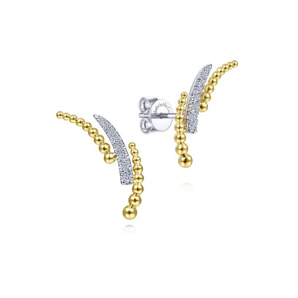 14K Yellow and White Gold Beaded Split Diamond Stud Earrings Koerbers Fine Jewelry Inc New Albany, IN