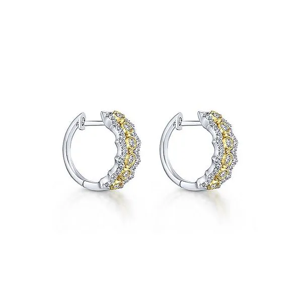 14K Yellow and White Gold Classic Diamond Huggie Earrings Koerbers Fine Jewelry Inc New Albany, IN