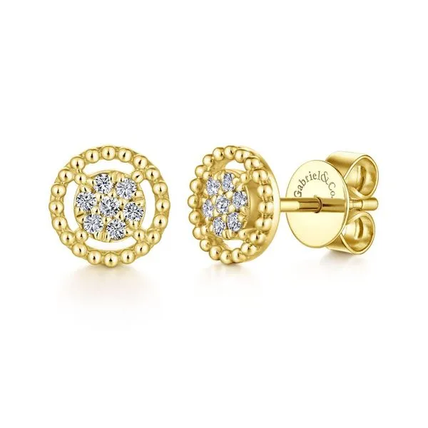 14K Yellow Gold Beaded Round Diamond Cluster Stud Earrings Koerbers Fine Jewelry Inc New Albany, IN