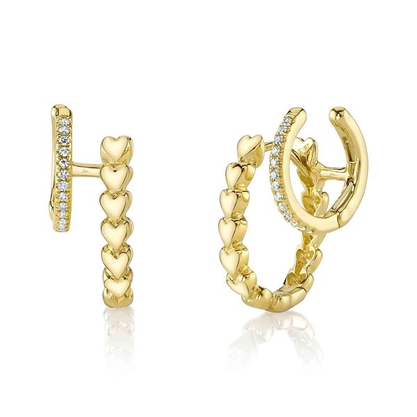 14K Yellow Gold Diamond Heart Double Huggie Earrings Koerbers Fine Jewelry Inc New Albany, IN