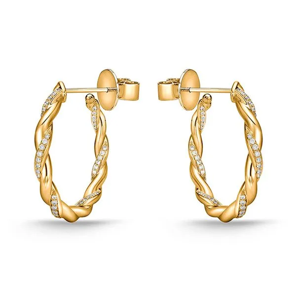 18K Yellow Gold Small Vine Twisted Pave Hoops Image 2 Koerbers Fine Jewelry Inc New Albany, IN