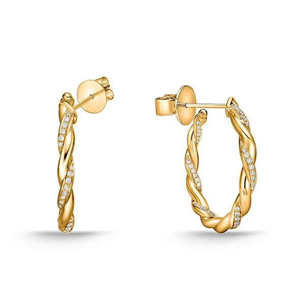 18K Yellow Gold Small Vine Twisted Pave Hoops Koerbers Fine Jewelry Inc New Albany, IN