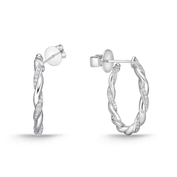 18K White Gold Small Vine Twisted Pave Hoops Koerbers Fine Jewelry Inc New Albany, IN