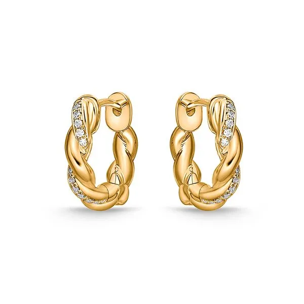 18K Yellow Gold Vine Twisted Pave Huggies Image 2 Koerbers Fine Jewelry Inc New Albany, IN
