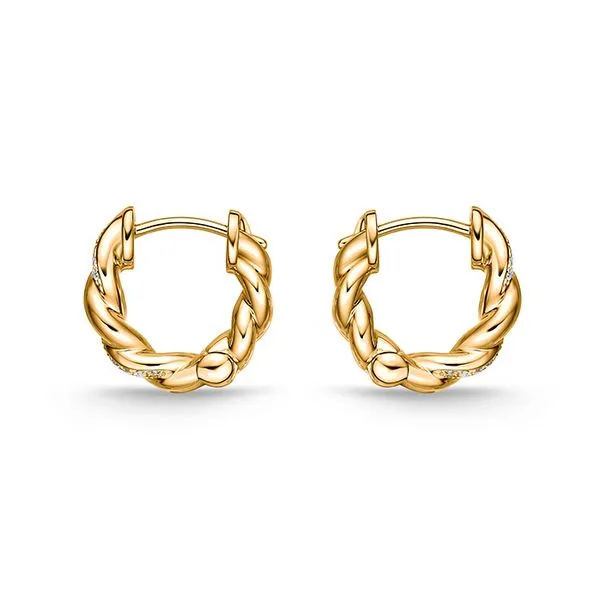 18K Yellow Gold Vine Twisted Pave Huggies Image 3 Koerbers Fine Jewelry Inc New Albany, IN