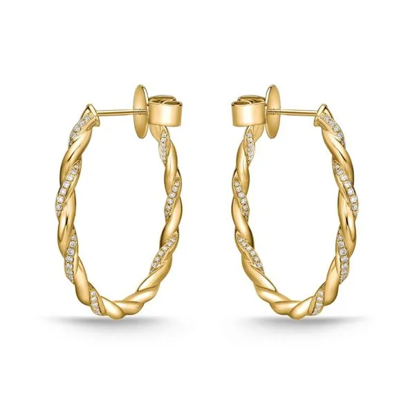 18K Yellow Gold Vine Twisted Pave Medium Hoops Image 2 Koerbers Fine Jewelry Inc New Albany, IN