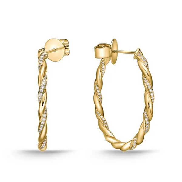 18K Yellow Gold Vine Twisted Pave Medium Hoops Koerbers Fine Jewelry Inc New Albany, IN