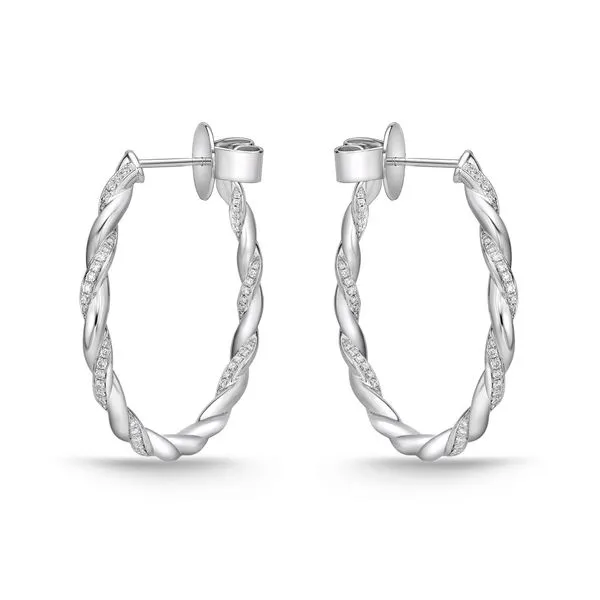 18K White Gold Vine Twisted Pave Medium Hoops Image 2 Koerbers Fine Jewelry Inc New Albany, IN