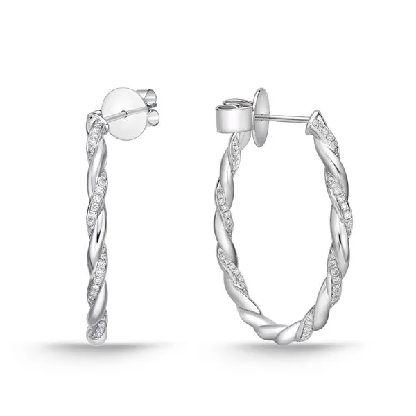 18K White Gold Vine Twisted Pave Medium Hoops Koerbers Fine Jewelry Inc New Albany, IN