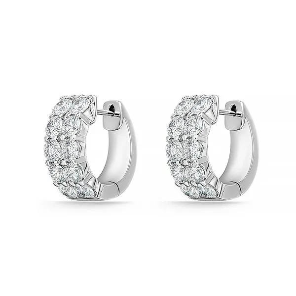 18K White Gold Diamond Petite Prong Double Row Huggie Earrings Image 2 Koerbers Fine Jewelry Inc New Albany, IN