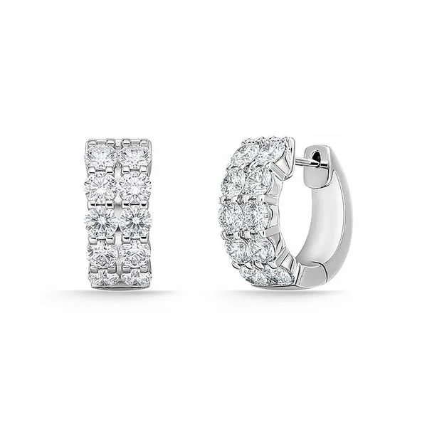 18K White Gold Diamond Petite Prong Double Row Huggie Earrings Koerbers Fine Jewelry Inc New Albany, IN