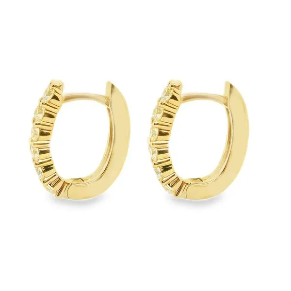 14K Yellow Gold Diamond Oval Huggie Hoop Earrings Image 2 Koerbers Fine Jewelry Inc New Albany, IN