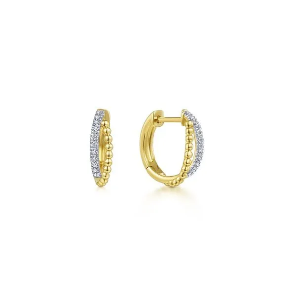 14K Yellow Gold Twisted Pave Diamond Huggie Earrings Koerbers Fine Jewelry Inc New Albany, IN