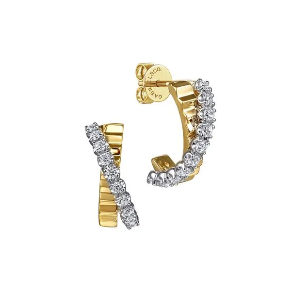 14K White & Yellow Gold Diamond J Hoop Stud Earrings Koerbers Fine Jewelry Inc New Albany, IN