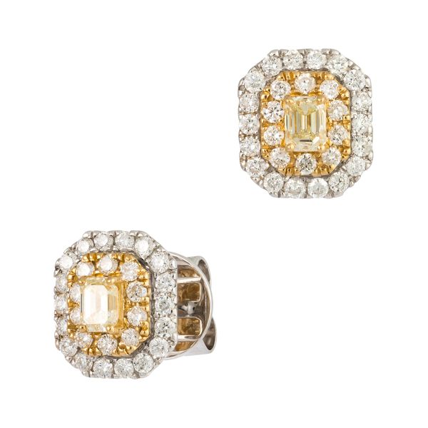 18K 2-Tone White and Yellow Gold Diamond Earrings Koerbers Fine Jewelry Inc New Albany, IN