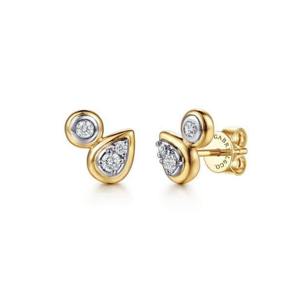 14K White & Yellow Gold Diamond Pear and Round Stud Earrings Koerbers Fine Jewelry Inc New Albany, IN