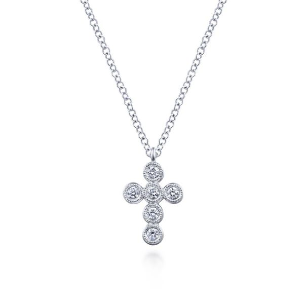 14K White Gold Round Diamond Cross Necklace Koerbers Fine Jewelry Inc New Albany, IN
