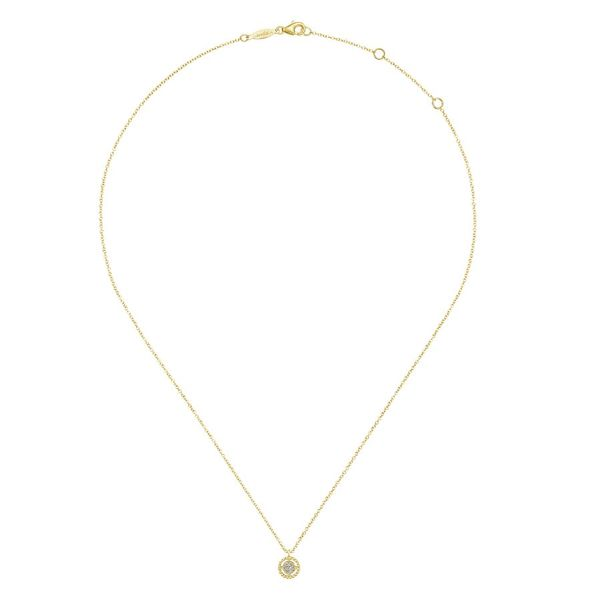 14K Yellow Gold Beaded Round Floating Diamond Pendant Necklace Image 2 Koerbers Fine Jewelry Inc New Albany, IN