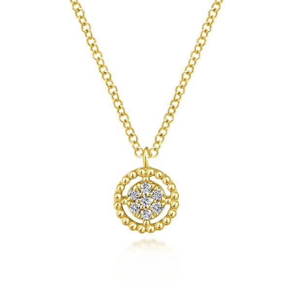 14K Yellow Gold Beaded Round Floating Diamond Pendant Necklace Koerbers Fine Jewelry Inc New Albany, IN