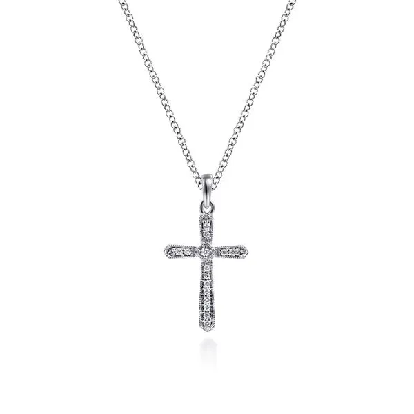 14K White Gold Diamond Cross Pendant Necklace Koerbers Fine Jewelry Inc New Albany, IN