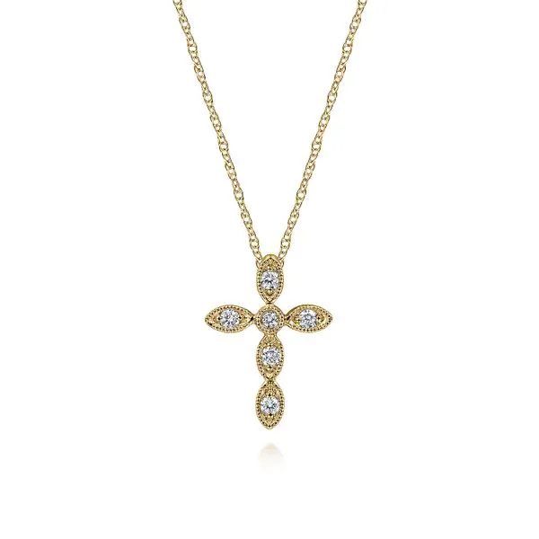 14K Yellow Gold Marquise Shaped Diamond Cross Necklace Koerbers Fine Jewelry Inc New Albany, IN