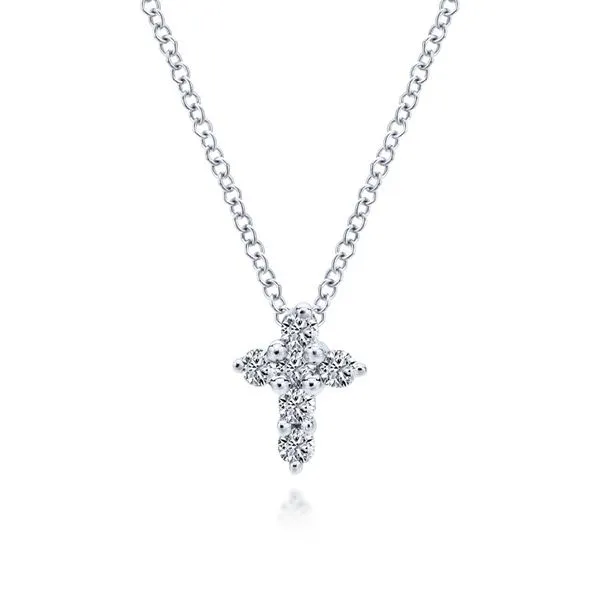 14K White Gold Round Diamond Cross Necklace Koerbers Fine Jewelry Inc New Albany, IN