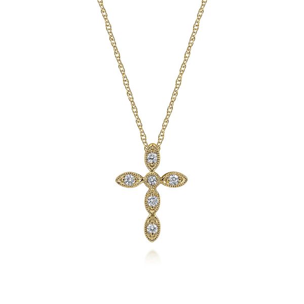 14K Yellow Gold Marquise Shaped Diamond Cross Necklace Koerbers Fine Jewelry Inc New Albany, IN