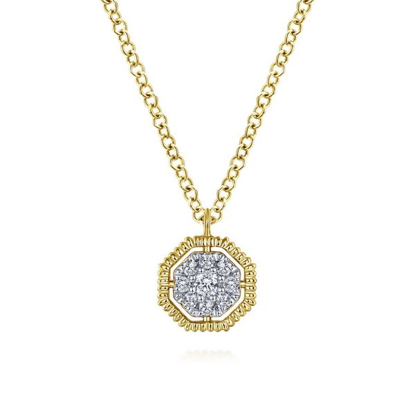 14K Yellow Gold Octagonal Pave Diamond Pendant Necklace Koerbers Fine Jewelry Inc New Albany, IN