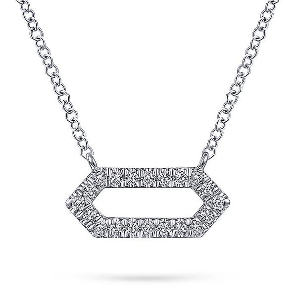 14K White Gold Elongated Hexagonal Diamond Pendant Necklace Koerbers Fine Jewelry Inc New Albany, IN