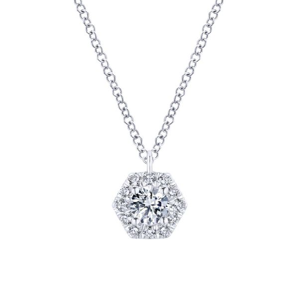 14K White Gold Hexagonal Diamond Halo Necklace Koerbers Fine Jewelry Inc New Albany, IN