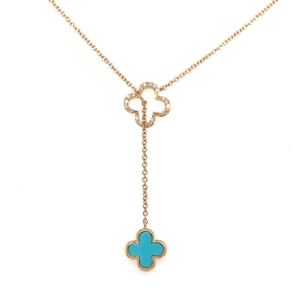 14K Yellow Gold Turquois and Diamond Clover Necklace Koerbers Fine Jewelry Inc New Albany, IN