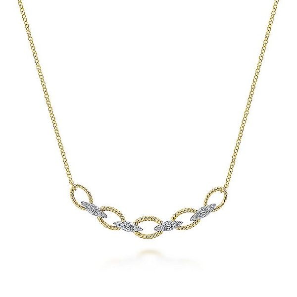 14K Yellow and White Gold Twisted Chain Link Diamond Fashion Necklace Koerbers Fine Jewelry Inc New Albany, IN