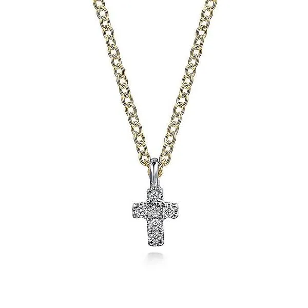 14K Yellow and White Gold Diamond Cross Pendant Necklace Koerbers Fine Jewelry Inc New Albany, IN