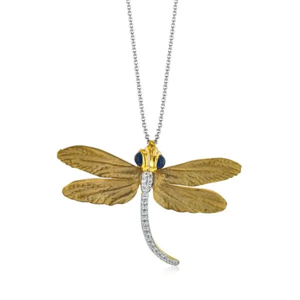 18K Yellow Gold Diamond and sapphire Dragon Fly Necklace Koerbers Fine Jewelry Inc New Albany, IN